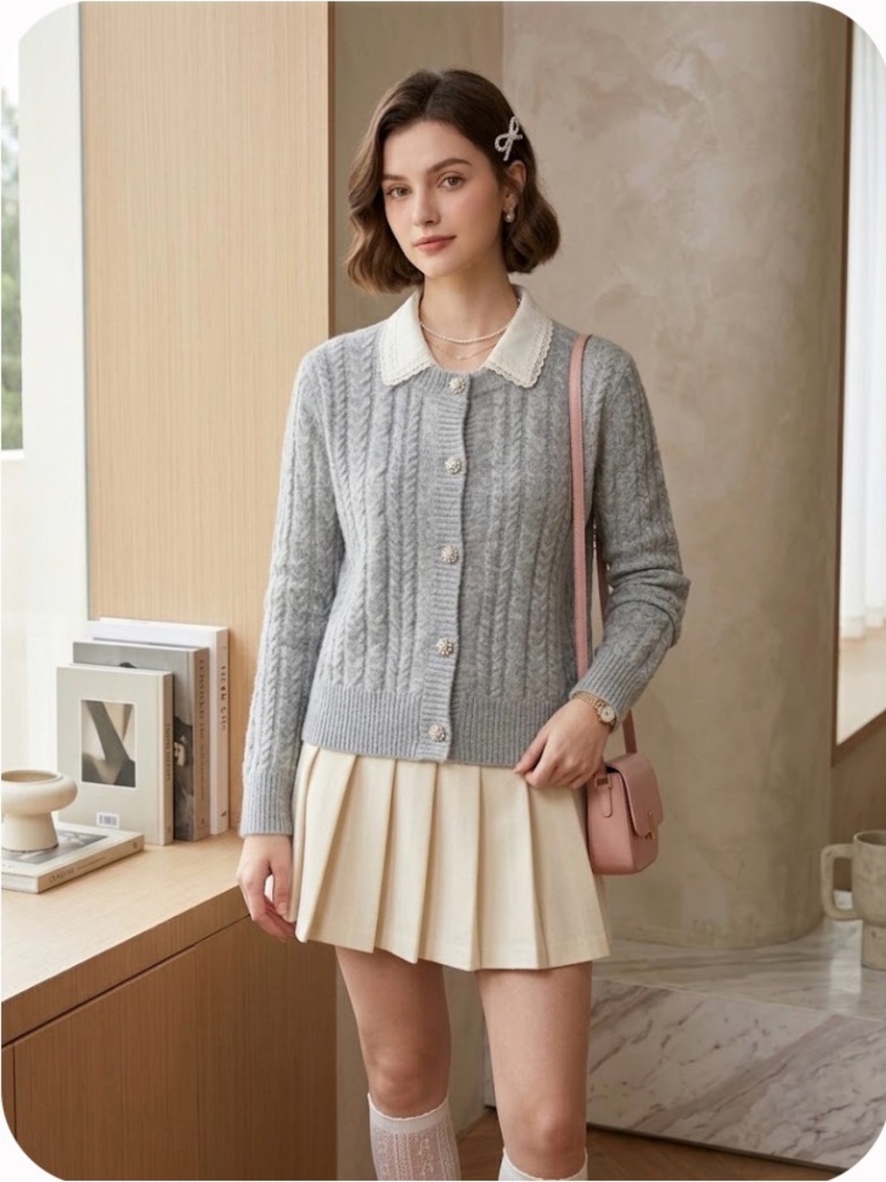 NWOT Sincerely Jules Grey Cable Knit Cardigan Sparkle Buttons Size Medium 🎀✨